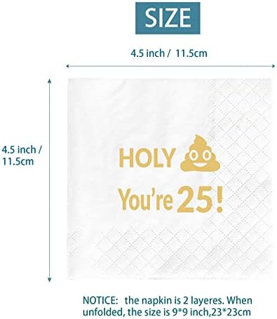 Holy You’re 25 Napkins, 25th Birthday Gift Dessert Napkins, 25 Years Old Birthday Party Supplies Decorations Favors Gifts, 50-Pack 2-Ply, Folded 4.5 x 4.5 inches