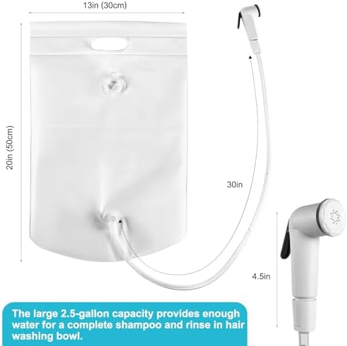 Inflatable Shampoo Basin, Loc Detox Tub for Dreads, Shampoo Buddy Bowl for Bedridden, Disabled,Injured with 2.5 GL Portable Water Shower Bag（Black）