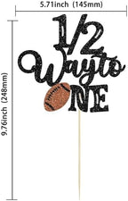 Gyufise 1Pc Soccer Half Way to One Cake Topper Glitter Rugby Happy 6 Months Birthday Cake Pick 1/2 Half Birthday Cake Decoration for Baby Half Year Old Birthday Party Decorations Supplies Brown