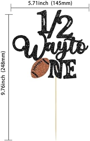 Gyufise 1Pc Soccer Half Way to One Cake Topper Glitter Rugby Happy 6 Months Birthday Cake Pick 1/2 Half Birthday Cake Decoration for Baby Half Year Old Birthday Party Decorations Supplies Brown