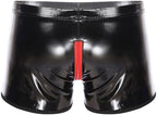Mens Latex PVC Faux Leather Short Pants Removable Pouch Boxer Shorts Hot Pants Boyshorts