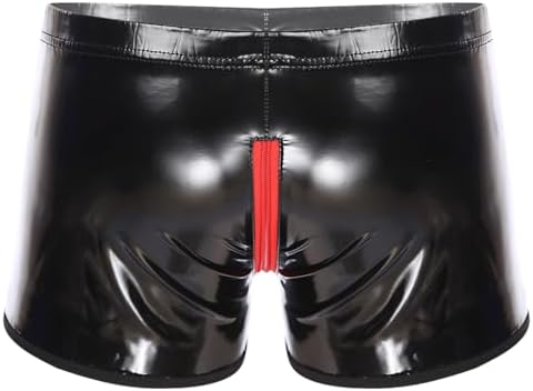 Mens Latex PVC Faux Leather Short Pants Removable Pouch Boxer Shorts Hot Pants Boyshorts