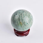 JIC Gem Natural Amazonite Crystal Ball with Wood Stand Gemstone Sphere Polished Healing Energy Mineral Gemstone Balls for Reiki Chakra Decoration Fengshui (100-110mm)