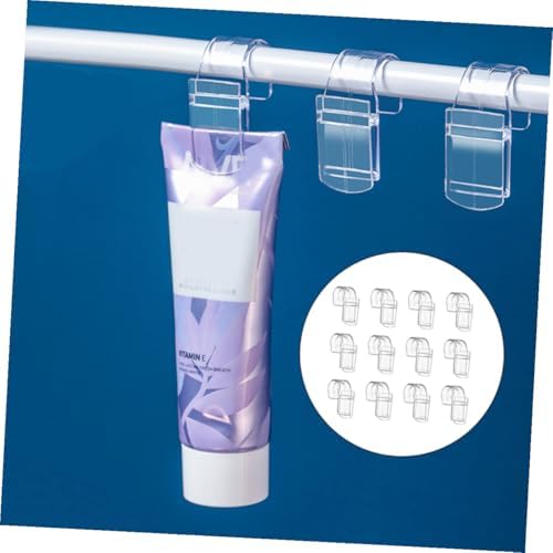 Uonlytech 12pcs Transparent Hanging Clip Hooks for Bathroom Storage Plastic Multi-use Laundry Clips for Toothpaste Facial Items Towel Organization and Home Hanging