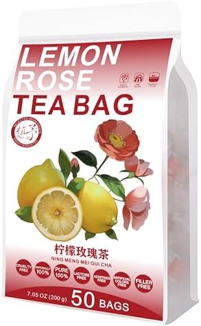 Plant Gift 50 Cups Lemon Rose Tea Bag (柠檬玫瑰茶 NING MENG MEI GUI CHA) 7.05oz (4g*50bags/200G) Dandelion, Chrysanthemum, Rose Natural Mixed Herbal Combination of Floral Tea