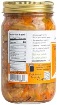 Certified Organic, Raw, Vegan Kimchi - High in Probiotics - Vegan/Paleo/Keto Friendly 16oz Glass Jar - Wise Goat Organics