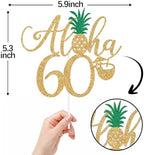 Gold Glitter Aloha 60 Cake Topper, Hawaiian Happy 60th Birthday Cake Decorations, Summer Tropical Palm Leaves Flamingo Luau Themed 60th Birthday/Anniversary Party Decorations Supplies