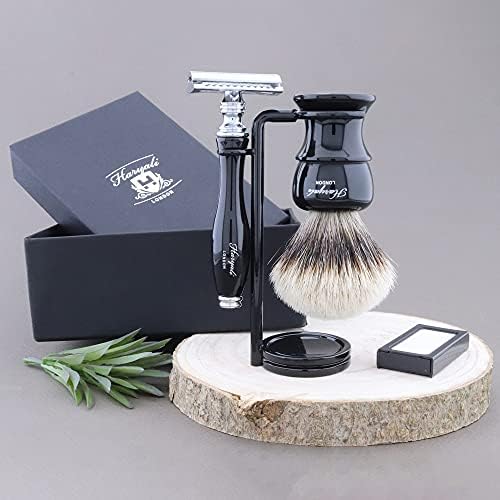 Shaving Set with Safety Razor, Silver Tip Badger Brush with Foot, for Him