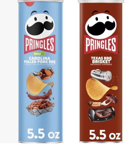 Pringles Potato Chips 5.5oz - 2 cans (Carolina Pulled Pork BBQ & Texas BBQ Brisket)