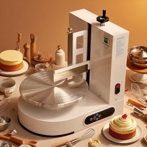 Semi Automatic Birthday Cake Smoothing Coating Machine, AC110V 6-14in Cake Cream Spreading Machine, Cakes Decorating Cream Coating Machines Turntable with Graduated Scraper, Baking Supplies (White)