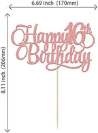 1 Pack Happy 16th Birthday Cake Topper Glitter Number 16 Sixteen Years Old Birthday Cake Pick Decoration for 16th Birthday Celebrating Anniversary Party Supplies Rose Gold