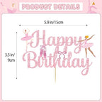 Ballerina Ballet Cake Topper, Ballerina Birthday Party Decorations, Ballet Cake Decorations for Dancer Princess Party Favors, Pink Glitter