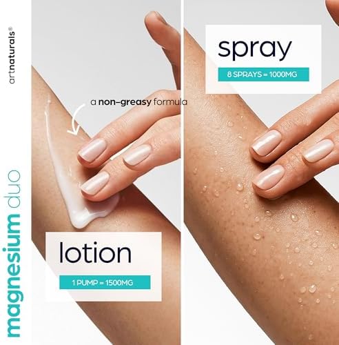 Artnaturals Magnesium Oil Spray 12oz + Body Lotion 8oz Set with Aloe Vera - Pure Topical Magnesium Chloride for Muscle Pain Relief, Sleep Support, Leg Cramps & Relaxation - Fast Absorbing