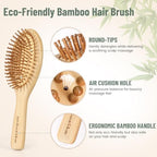 Bamboo Hair Brush Set – Mother’s Day Gift, Bamboo Comb Set for Hair Growth, Paddle Detangling Hairbrush, Wide Tooth & Tail Tooth Comb and Mini Boar Bristle Travel Hairbrush, Brush Cleaner Included