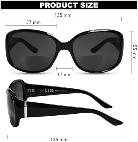 Bifocal Reading Sunglasses Womens, Oversized Square Sun Readers Outdoor Reading Glasses UV400 Protection/Anti Glare