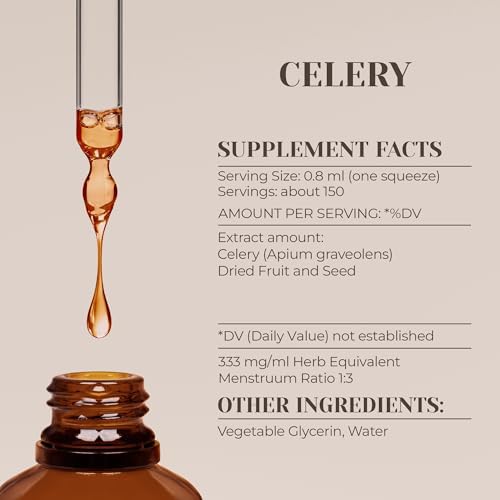 Celery Alcohol-Free Natural Tincture Extract, Immune System Booster, Liquid Drops Made from 100% Celery (Apium graveolens) Dried Fruit and Seed (4 fl oz)