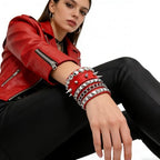 3PCS Leather Bracelets Set Studded Wrap Wrist Cuffs Punk Rock Y2K Emo Wide Wristband Accessories for Teens Women Men