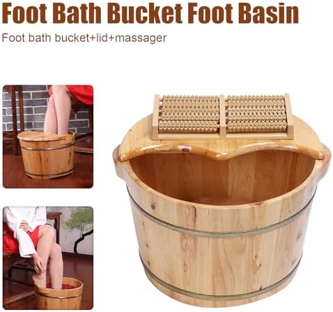 Wooden Foot Massage Tub, Bucket with Massage Roller, Relaxing Foot Spa, Portable Home Use