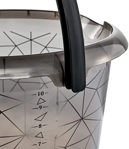 keeeper Bucket with Integrated Measuring Scale and Ergonomic Handle, 10 Litre, Ilvie Polygon, Crystal Grey