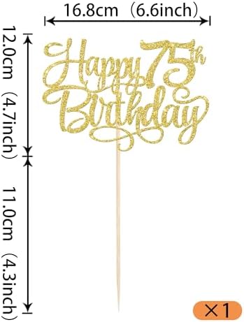 Rsstarxi 1 Pack Gold 75th Birthday Cake Topper Glitter Cheers to 75 Birthday Cake Decorations for Men Women Seventy Five Years Old 75th Anniversary Birthday Party Decorations Supplies