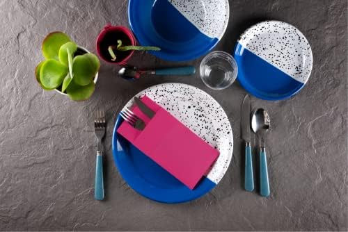 Fuchsia Dinner Napkins Cloth Like with Built-in Flatware Pocket, Linen-Feel Absorbent Disposable Paper Hand Napkins for Kitchen, Bathroom, Parties, Weddings, Dinners or Events, 1/8 Fold, Pack of 50