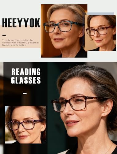 HEEYYOK 1.5 Reading Glasses for Womens Wide Ladies Reading glasses Large Women Readers tortoise Oversized Rectangular Comfort Spring Hinge 4 Pack