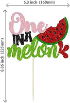 Gyufise 1Pc Watermelon Cake Topper Glitter One in a Melon Cake Pick Watermelon First Birthday Cake Decorations for Summer Fruit Baby Shower Boys Girls 1st Birthday Decorations Pink