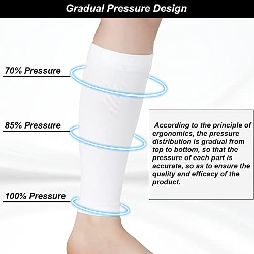 Calf Compression Sleeves for Men & Women (20-30mmhg) - Leg Compression Sleeve for Running, Cycling, Shin Splints Support, Relieve Legs Pain, Travel (One Pair)(White,Medium)