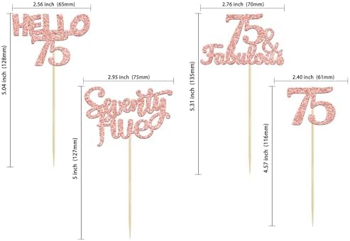 Gyufise 24Pcs Rose Gold Glitter 75 Cupcake Toppers 75th Birthday Cupcake Toppers Hello 75 Seventy Five 75 Cake Toppers 75 Fabulous Cupcake Picks for 75th Birthday Cake Decorations Supplies