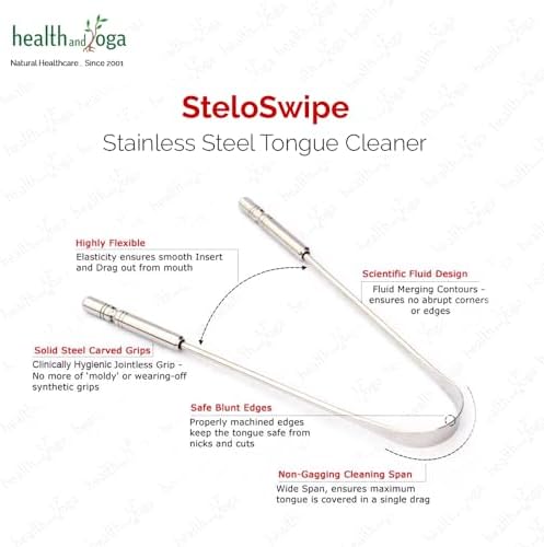HealthAndYoga™ Tongue Cleaner Scraper with Storage Bag - Hygienic, Surgical Grade, Non-Synthetic Grip – Sterilizable Tongue Brush Cleaner (Surgical Steel - 1 Pack)