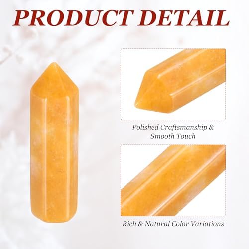 MECCANIXITY Crystals Wands Citrine Hexagonal Faceted Single Points Towers Pocket Polished Stone Bulk for Energy Chakra Meditation Crystal Healing, 33 x 8mm (Yellow),10Pcs