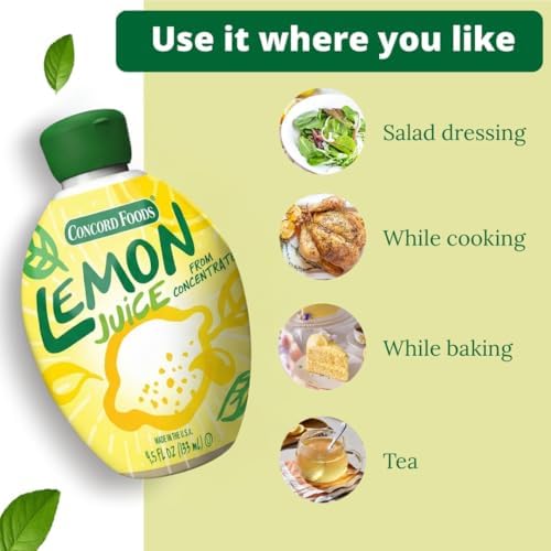 Concord Foods Lemon Juice from Concentrate | 100% Lemon Juice for Cocktails, Cooking, Baking & Beverages | Perfect for Recipes & Everyday Use | Convenient Size | 4.5 Oz (Pack of 4)
