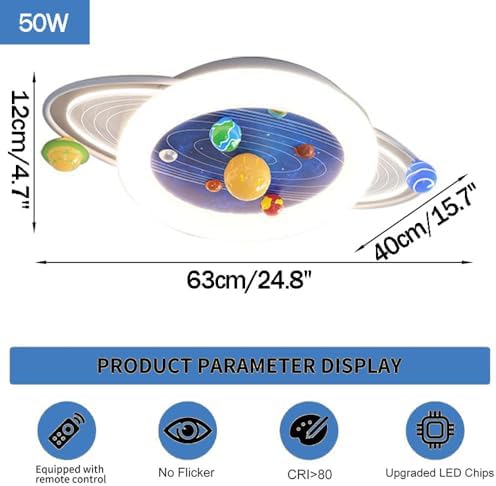 LED Ceiling Lamp Modern Dimmable Creative (with Remote Control Device) 24.8-inch Universe Planet Acrylic Lampshade Suitable for Children's Room Nursery Kindergarten Girls/Boys Room