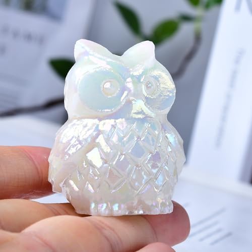 1.9 Inch White Jade Owl Statue Owl Figurine Home Decor, Healing Crystal Cute Decor Figurines,Sculpture Hand-Carved Gemstones,Bedroom Office Spiritual Gift, Owl Gifts for Women Men