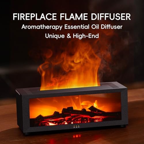 YALEDI Essential Oil Diffuser, 7 Colors Fireplace Flame Fire Oil Diffuser, 150ml Ultrasonic Aromatherapy Humidifier, Scent Diffuser with Remote Control & Timer for Home,Bedroom,Office,Yoga (Black)