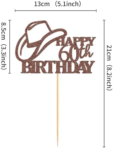 Ercadio 3 PCS Glitter Brown Happy 60th Birthday Cake Topper Men's Hat Cake Topper Older Wishers Man Boss Birthday Anniversary Party Cake Decorations Supplies