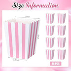 Geyoga 48 Pcs Pastel Pink Popcorn Boxes Small Large Pink and White Striped Paper Popcorn Bags Candy Containers for Birthday Party Favor Supplies(4 x 3 Inches, Small)