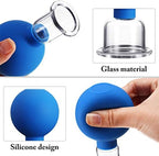 Nuanchu 2 Pieces Glass Cupping Set, Facial Cupping Cups Glass Silicone Cups Vacuum Suction for Face Skin Back Shoulder Muscle (1 Inch and 0.65 Inch Diameter,Blue)