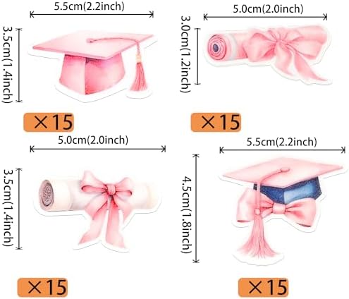 60 Pack Edible Class of 2025 Cupcake Toppers Wafer Paper 2025 Graduation Cap Cupcake Picks Congrats Grad Graduation Cake Decorations Party Supplies Pink