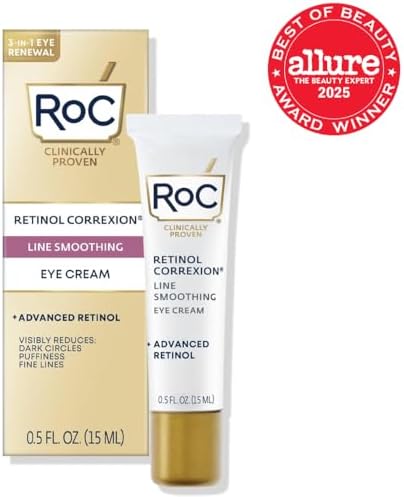 RoC Retinol Correxion Under Eye Cream for Dark Circles & Puffiness, Daily Wrinkle Cream, Anti Aging Skin Care Treatment Women and Men, 0.5 oz (Packaging May Vary)