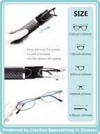 LianSan Compact Folding Reading Glasses for Men Women - Portable Blue Light Blocking Foldable Computer Readers with Slim Case