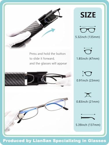 LianSan Compact Folding Reading Glasses for Men Women - Portable Blue Light Blocking Foldable Computer Readers with Slim Case