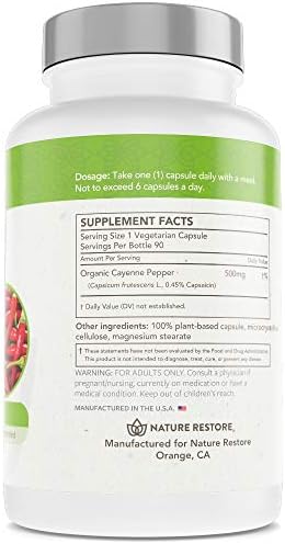 Nature Restore Cayenne Pepper Extract Supplement, Standardized to 0.45 Percent Capsaicin, 70,000 Scoville Heat Units, 90 Capsules, Manufactured in USA, Non-GMO & Gluten Free