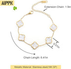 AIPPK 18K Gold Plated Clover Lucky Bracelet for Women White/Black/Red/Green Flower Four Leaf Link Bracelets Trendy Jewelry Gifts for Women