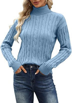 Esobo Women's Classic-fit Lightweight Cable Long Sleeve Mockneck Loose Casual Sweater Jumpers
