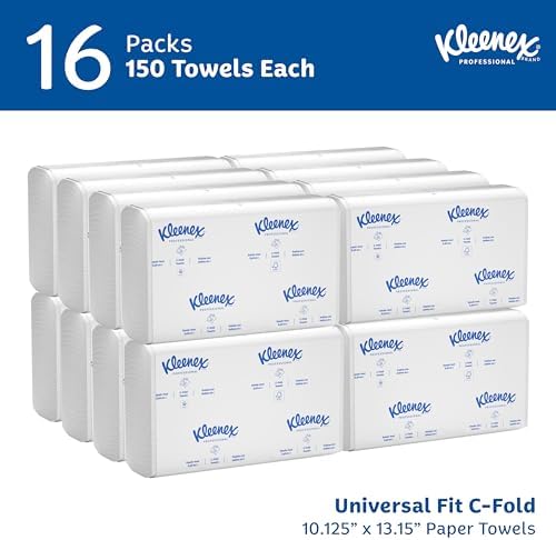 Kleenex Professional Universal C-Fold Folded Paper Towels, Bulk (01500), Absorbent, White (150 Sheets/Pack, 16 Packs/Case, 2,400 Sheet Total)