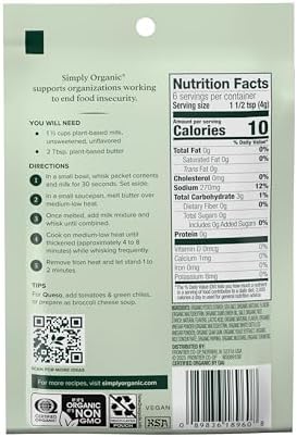 Simply Organic Dairy-Free Cheddar Sauce Mix, Organic, 0.85 Ounce (Pack of 12)