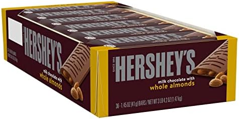 HERSHEY'S Milk Chocolate with Whole Almonds Candy Bars, 1.45 oz (36 Count)