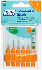 TePe Interdental Brush Original, Soft Dental Brush for Teeth Cleaning, Pack of 6, 0.45 mm, Extra-Small/Small Gaps, Orange, Size 1