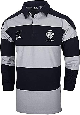 Scotland Crest Long Sleeved Striped Rugby Polo Shirt